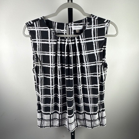 Calvin Klein Tops - Calvin Klein Sleeveless Top Women L Black White Excellent Pleated Shell Blouse